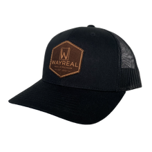 Load image into Gallery viewer, WAYREAL Black Curved Trucker Hat LEATHER PATCH
