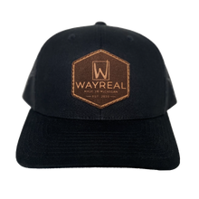 Load image into Gallery viewer, WAYREAL Black Curved Trucker Hat LEATHER PATCH
