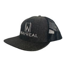 Load image into Gallery viewer, WAYREAL Black Denim Flatbill Trucker Hat
