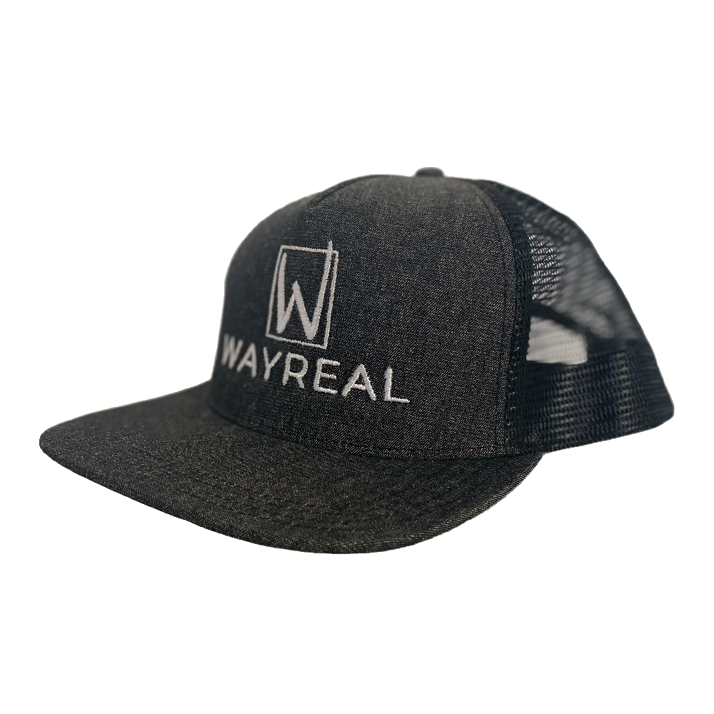 WAYREAL Black Denim Flatbill Trucker Hat