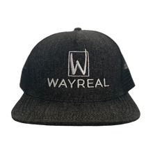 Load image into Gallery viewer, WAYREAL Black Denim Flatbill Trucker Hat
