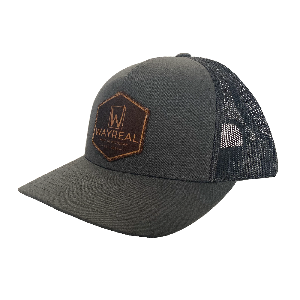 WAYREAL Charcoal Curved Trucker Hat LEATHER PATCH