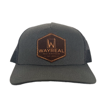 Load image into Gallery viewer, WAYREAL Charcoal Curved Trucker Hat LEATHER PATCH
